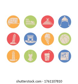 conjunto de vacaciones conjunto iconos diseño de ilustración vectorial