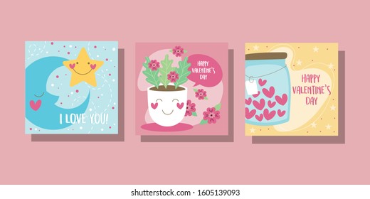 bundle of valentines day cards vector illustration design