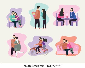 bundle of valentines day celebration couples vector illustration design