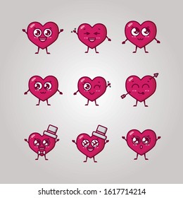 bundle of valentines day hearts characters vector illustration design