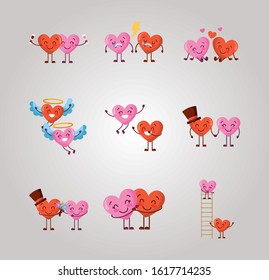bundle of valentines day hearts characters vector illustration design