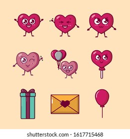 bundle of valentines day hearts characters vector illustration design