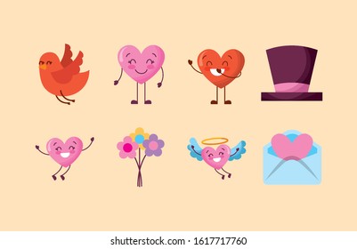 bundle of valentines day hearts characters vector illustration design