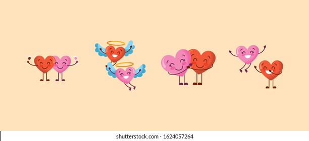bundle of valentines day hearts characters vector illustration design