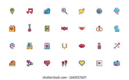 bundle of valentines day line and fill style set icons vector illustration design