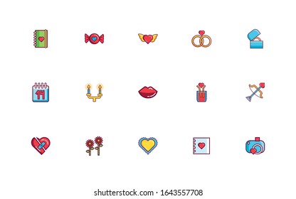 bundle of valentines day line and fill style set icons vector illustration design