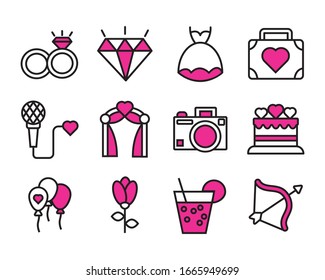 bundle of valentines day line style set icons vector illustration design