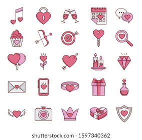 bundle of valentines day set icons vector illustration design