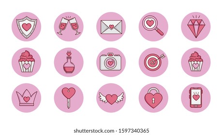 bundle of valentines day set icons vector illustration design