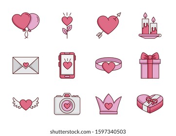 bundle of valentines day set icons vector illustration design