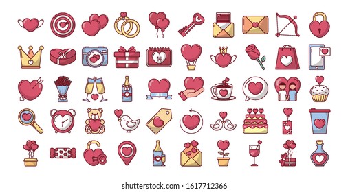 bundle of valentines day set icons vector illustration design