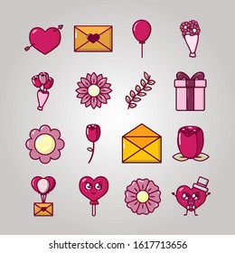 bundle of valentines day set icons vector illustration design