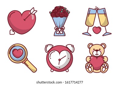 bundle of valentines day set icons vector illustration design