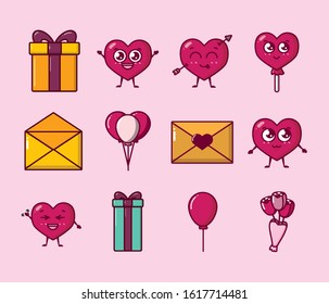 bundle of valentines day set icons vector illustration design