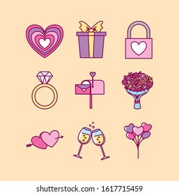 bundle of valentines day set icons vector illustration design