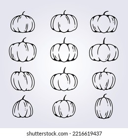 bundle of various of pumpkins in modern line vector logo icon symbol sign illustration design