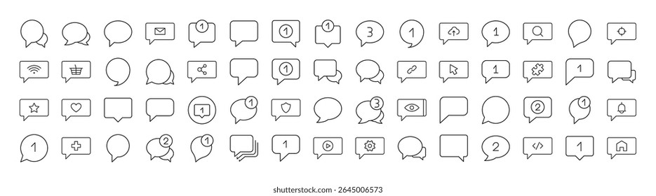 Pacote de vários ícones de linha relacionados a bolhas de fala. Outline Signs para Gráficos e Web Design, Apps, Anúncios, Vários Cartões 
