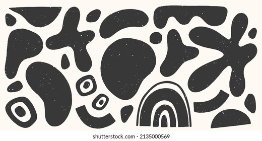 Bundle of vector black and white hand drawn various organic shapes,doodles and textures.Trendy contemporary design perfect for prints,flyers,banners,fabriс,branding design,covers and more.