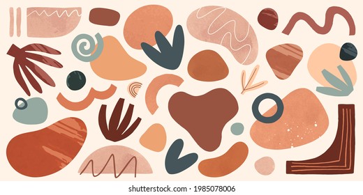 Bundle of vector boho various organic shapes,doodles and textures.Terracotta watercolor decoration set.Trendy contemporary designs for prints,flyers,banners,fabriс,branding,covers and more.