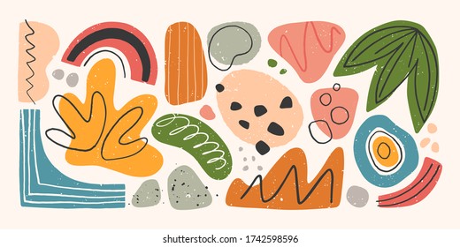 Bundle of vector colorful hand drawn organic shapes,doodles,elements and textures.Trendy contemporary design perfect for prints,flyers,banners,fabric ,invitations,branding design,covers and more.