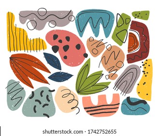 Bundle of vector colorful hand drawn organic shapes,doodles,elements and textures.Trendy contemporary design perfect for prints,flyers,banners,fabric ,invitations,branding design,covers and more.