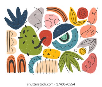 Bundle of vector colorful hand drawn organic shapes,doodles,elements and textures.Trendy contemporary design perfect for prints,flyers,banners,fabric ,invitations,branding design,covers and more.