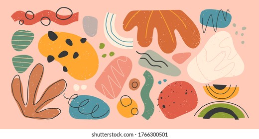 Bundle of vector colorful hand drawn organic shapes,doodles,elements and textures.Trendy contemporary design perfect for prints,flyers,banners,fabric ,invitations,branding design,covers and more.