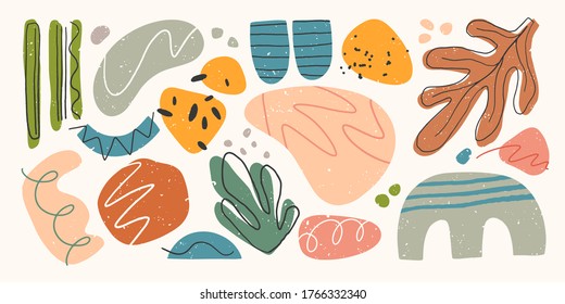 Bundle of vector colorful hand drawn organic shapes,doodles,elements and textures.Trendy contemporary design perfect for prints,flyers,banners,fabric ,invitations,branding design,covers and more.