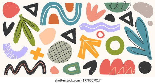 Bundle of vector colorful hand drawn various organic shapes,doodles,elements and textures.Trendy contemporary design perfect for prints,flyers,banners,fabriс,branding design,covers and more.