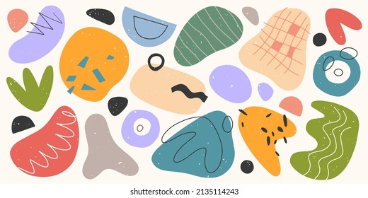 Bundle of vector colorful hand drawn various organic shapes,doodles,elements and textures.Trendy contemporary design perfect for prints,flyers,banners,fabriс,branding design,covers and more.