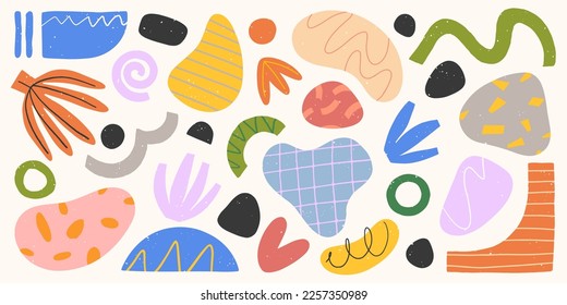 Bundle of vector colorful hand drawn various organic shapes,doodles,elements and textures.Trendy contemporary design perfect for prints,flyers,banners,fabriс,branding design,covers and more.