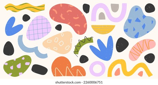 Bundle of vector colorful hand drawn various organic shapes,doodles,elements and textures.Trendy contemporary design perfect for prints,flyers,banners,fabriс,branding design,covers and more.