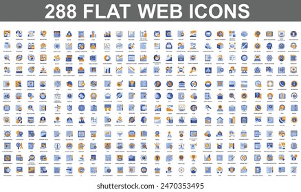 Bundle vector flat icons concept. Contain such Icons as Teamwork, People, Finance, Analysis, SEO, Business, Money, Support, Real Estate and more. UI, UX vector icon. Flat conceptual pictogram pack