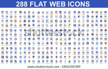 Bundle vector flat icons concept. Contain such Icons as Teamwork, People, Finance, Analysis, SEO, Business, Money, Support, Real Estate and more. UI, UX vector icon. Flat conceptual pictogram pack.