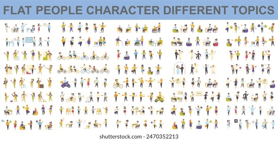 Bundle vector flat people character. Contains such as Medical, Students, Pupils, Office Managers, Builders, Hipsters, Shoppers and more. Cartoon people in different poses. Vector illustration