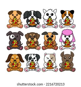 Bundle Vector Illustration Of Cute Dogs Eating Pizza