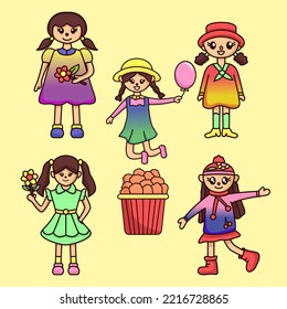 Bundle vector illustration of cute girl character