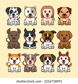 Bundle vector illustration of various kinds of cute dogs