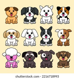 Bundle vector illustration of various kinds of cute dogs