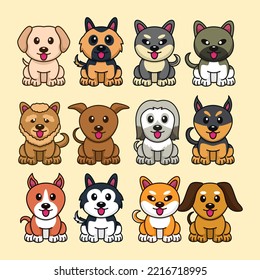 Bundle vector illustration of various kinds of cute dogs svg