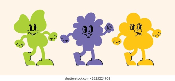 Bundle of vector logo templates and graphics for advertising, branding, marketing posters and banners, featuring cartoon characters, fun mascots and linear icons