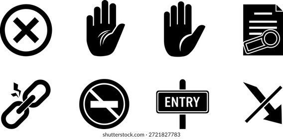 Un Paquete de iconos de silueta de Vector para diseño prohibido y de entrada sobre fondo blanco