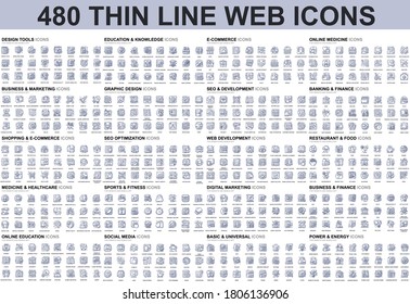 Bundle vector thin line icons concept. Contain such Icons as Business, Finance, Marketing, E-Commerce, Education, Analysis, Social Media and more. UI, UX vector icon. Conceptual linear pictogram pack.