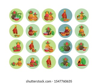bundle of vegetables and diwali accessories vector illustration design