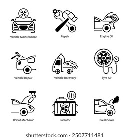 Bundle of Vehicle Maintenance Line Style Icons 

