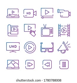 bundle of video content gradient style icon vector illustration design