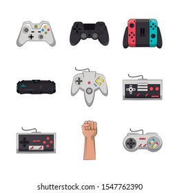 bundle of video game controls vector illustration design