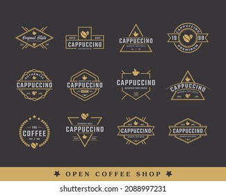 Bundle of Vintage Emblem Badge Coffee Shop Logo with Cup and Coffee Beans Symbol in Retro Style Vector Illustration