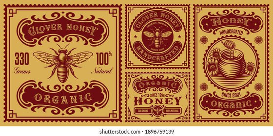 A bundle of vintage honey labels, these design can be used as packages for different honey products