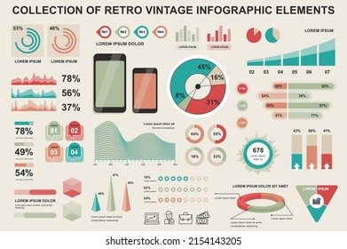 Bundle vintage infographic elements data visualization vector design template. Can be used for steps, business processes, workflow, diagram, flowchart, timeline, marketing icons, retro infographics.